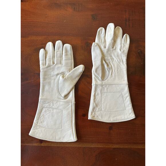 WHITE Leather Gauntlet Gloves Size Medium military Civil War, ivory Steampunk - Picture 2 of 11